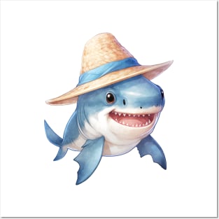 Great White Shark in Straw Hat Posters and Art